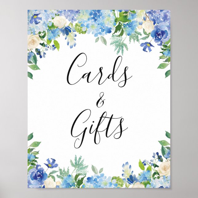 Affiche Panneau Mariage Blue Hydrangea Cartes et Cadeaux (Devant)