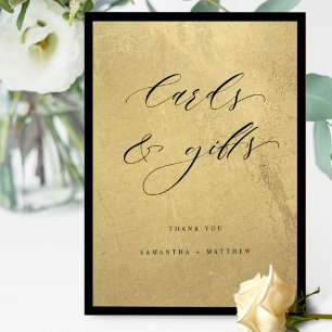 Affiche Panneau Mariage Chic, Noir et Or, Cartes et Cadeau