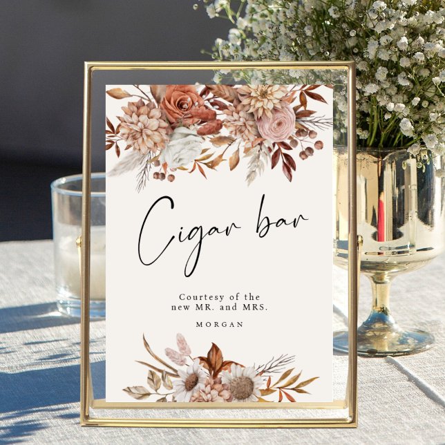 Affiche Panneau Mariage crème Boho Floral Favoriser Cigar  (Créateur téléchargé)