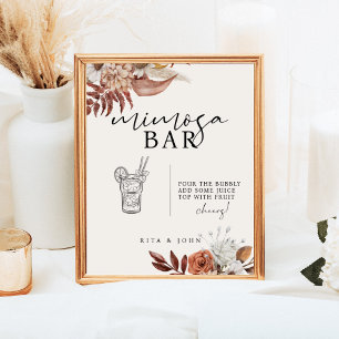 Affiche Panneau Mariage crème Boho Floral Mimosa Bar