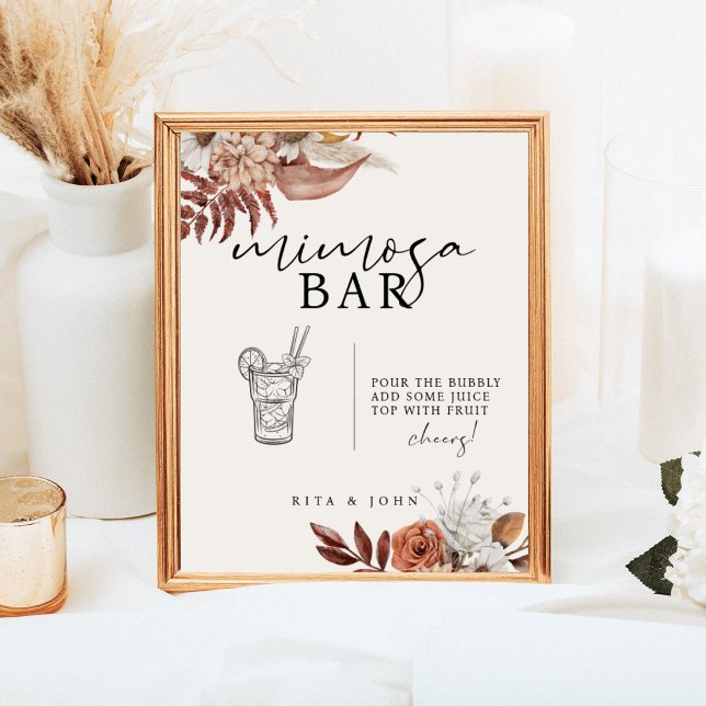 Affiche Panneau Mariage crème Boho Floral Mimosa Bar (Créateur téléchargé)