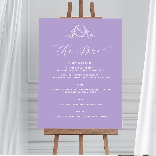 Affiche Panneau Mariage de barre élégante violette monogra (Créateur téléchargé)