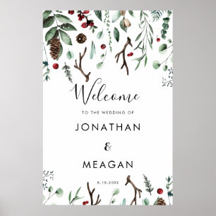 Affiche Panneau mariage de bienvenue du feuillage d'hiver