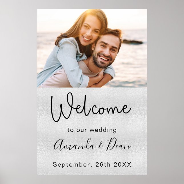 Affiche Panneau mariage de bienvenue en argent (Devant)