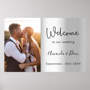 Affiche Panneau mariage de bienvenue en argent