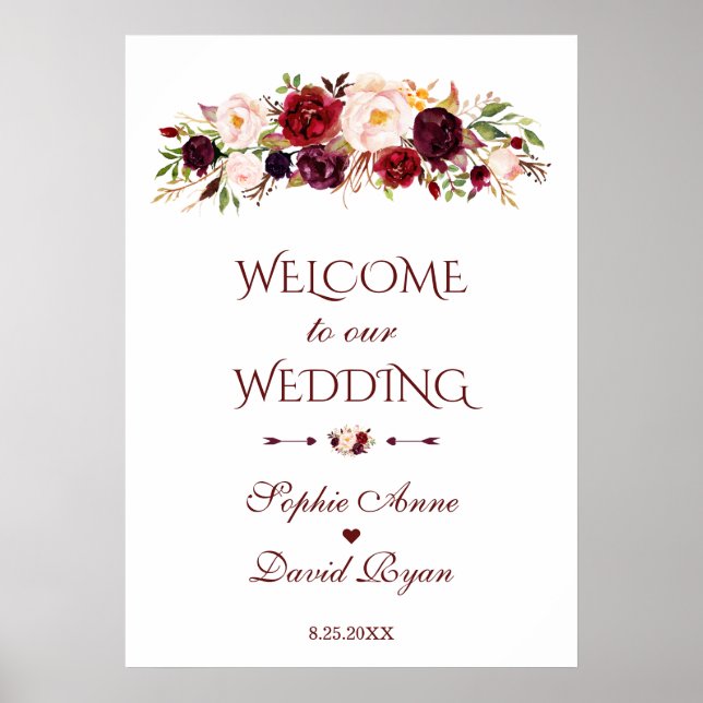 Affiche Panneau Mariage de bienvenue Fleurs rousses de Bou (Devant)
