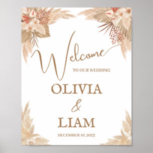 Affiche Panneau Mariage de bienvenue Pampas Grass