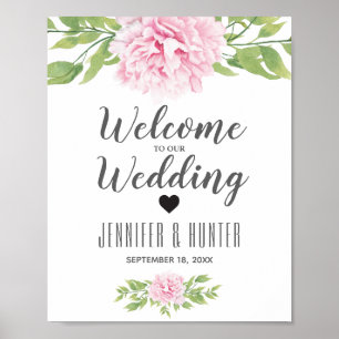 Affiche Panneau Mariage de bienvenue Pink Peony Aquarelle 