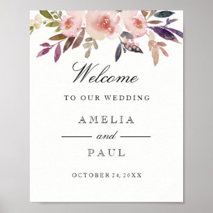 Affiche Panneau Mariage de bienvenue Pink Watercolor Peoni