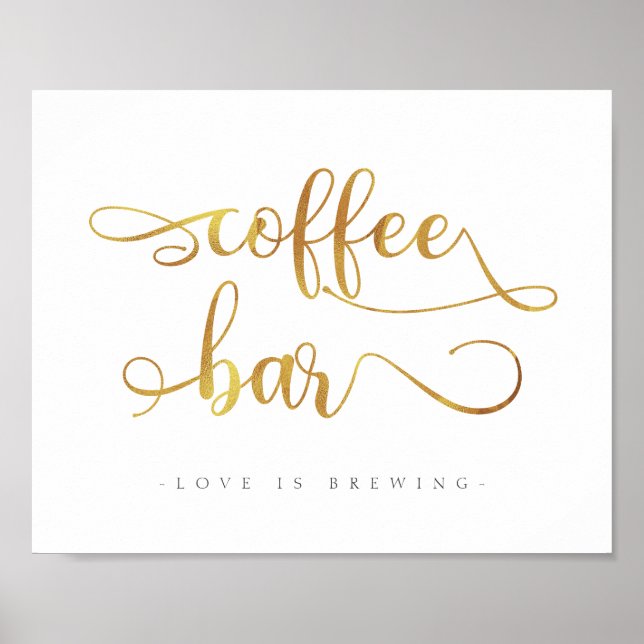 Affiche Panneau Mariage de calligraphie "Coffee Bar" Or si (Devant)