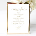 Affiche Panneau Mariage de calligraphie or élégant Open Ba<br><div class="desc">Panneau Mariage de calligraphie or élégant Open Bar</div>