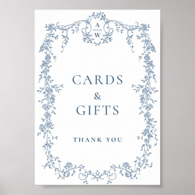 Affiche Panneau Mariage de cartes et cadeaux bleu Dusty (Devant)