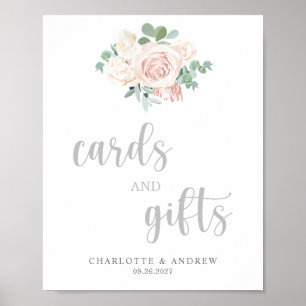 Affiche Panneau Mariage de cartes et cadeaux Floral Rose