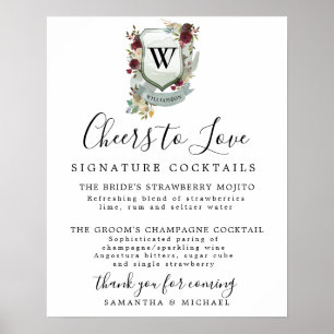 Affiche Panneau Mariage de la barre de cocktails Monogram