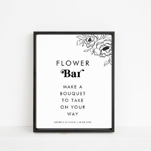 Affiche Panneau Mariage de la barre de fleurs Coeur rétro 