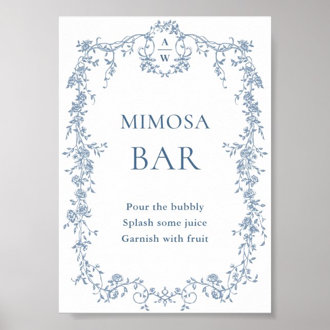 Affiche Panneau Mariage de la barre de Mimosa Bleu Dusty (Devant)