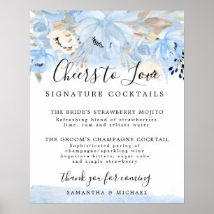 Affiche Panneau Mariage de la signature Florale Bleue Cock