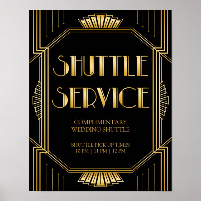 Affiche Panneau Mariage de service de navette | Gatsby Art (Devant)