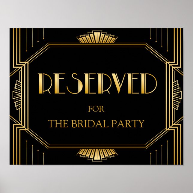 Affiche Panneau Mariage de table réservée | Gatsby Art Déc (Devant)