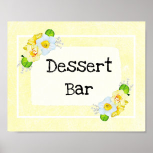 Affiche Panneau mariage Dessert Bar Fleuri Jaune