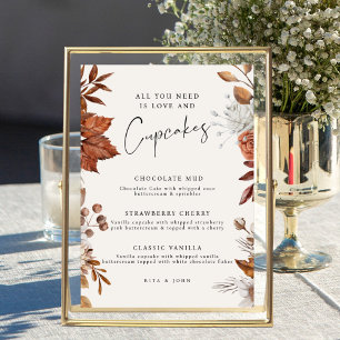 Affiche Panneau Mariage du menu Boho Cupcake à la crème mo
