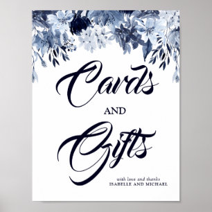 Affiche Panneau Mariage Dusty Blue Floral Cartes & Cadeaux