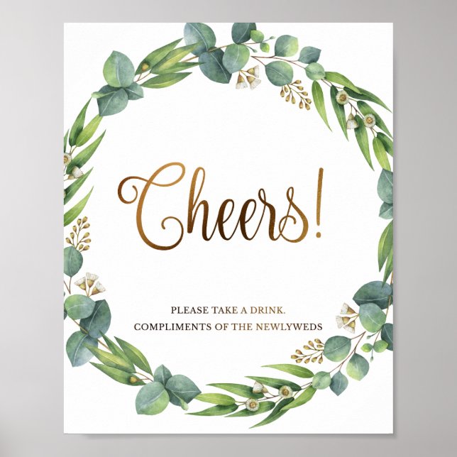 Affiche Panneau mariage Eucalyptus pour bar à boisson (Devant)