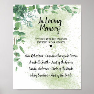 Affiche Panneau Mariage Eucalyptus Vert dans la mémoire am