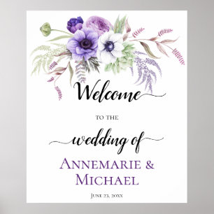 Affiche Panneau Mariage floral blanc lavande violette
