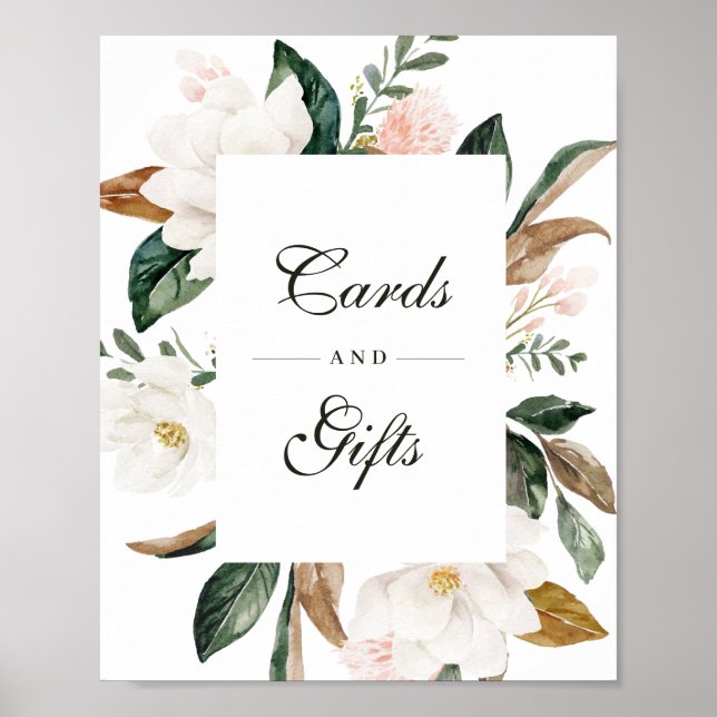 Affiche Panneau mariage floral Magnolia Cartes & Cadeaux (Devant)