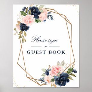 Affiche Panneau mariage Floral Navy & blush