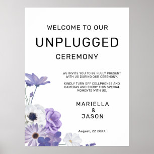 Affiche Panneau Mariage Floral violet Bienvenue débranché
