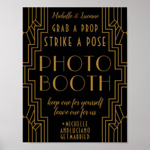 Affiche Panneau Mariage Gold Art Deco Éditable Photo Booth