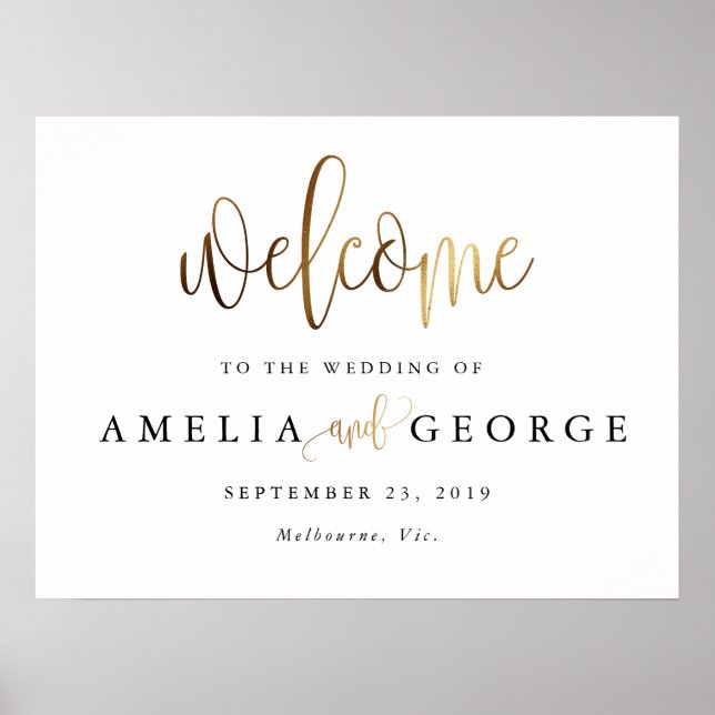 Affiche Panneau mariage Gold Black Welcome (Devant)