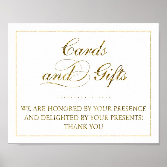 Affiche Panneau Mariage Gold Foil Cartes & Cadeaux (Devant)