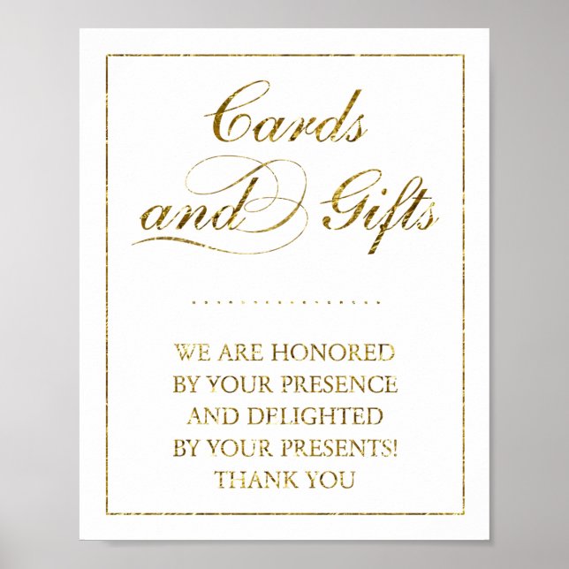 Affiche Panneau Mariage Gold Foil Cartes & Cadeaux (Devant)
