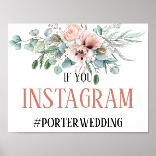 Affiche Panneau Mariage Instagram rose et ivoire