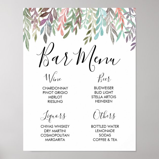 Affiche Panneau mariage - Menu Barre Aquarelle Vert Signal (Devant)