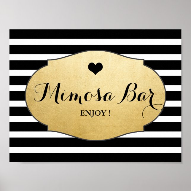 Affiche Panneau Mariage Mimosa Bar Faux Gold Foil Stripes (Devant)
