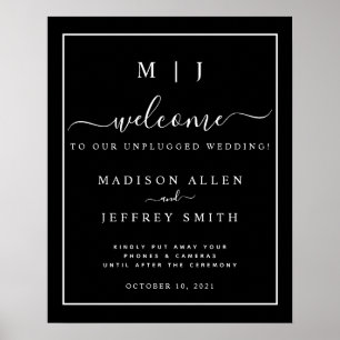 Affiche Panneau Mariage noir blanc monogramme débranché