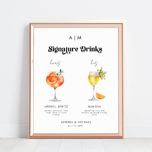 Affiche Panneau Mariage Retro Signature Boissons Cocktails