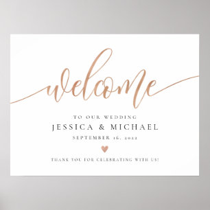 Affiche Panneau Mariage rose Gold Welcome