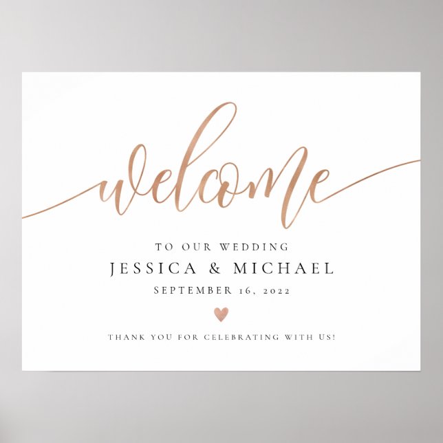 Affiche Panneau Mariage rose Gold Welcome (Devant)