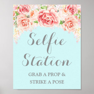 Affiche Panneau Mariage Selfie Station Aquarelle rose Bleu
