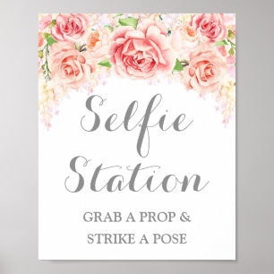 Affiche Panneau Mariage Selfie Station Aquarelle rose Flor