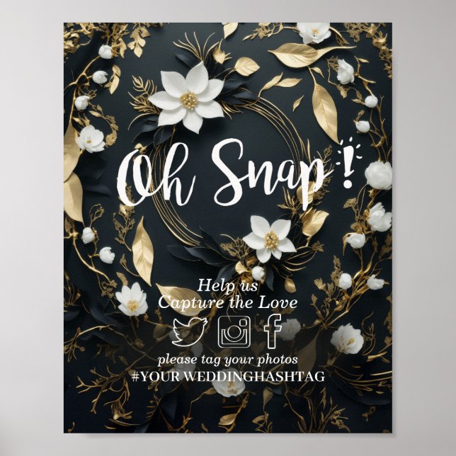 Affiche Panneau Mariage Snap Gold Floral (Devant)