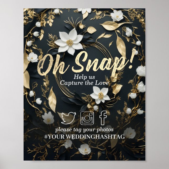 Affiche Panneau Mariage Snap Gold Floral (Devant)