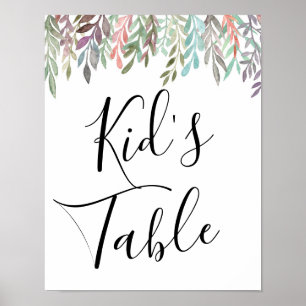 Affiche Panneau mariage - Table enfant Aquarelle Verdure
