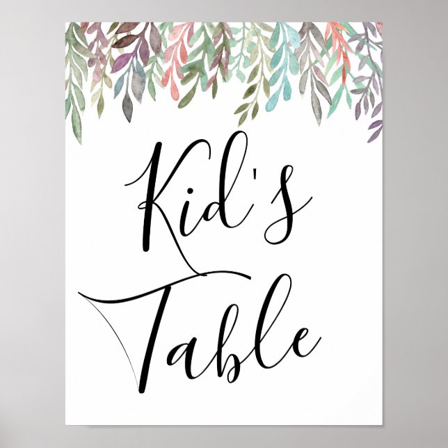 Affiche Panneau mariage - Table enfant Aquarelle Verdure (Devant)