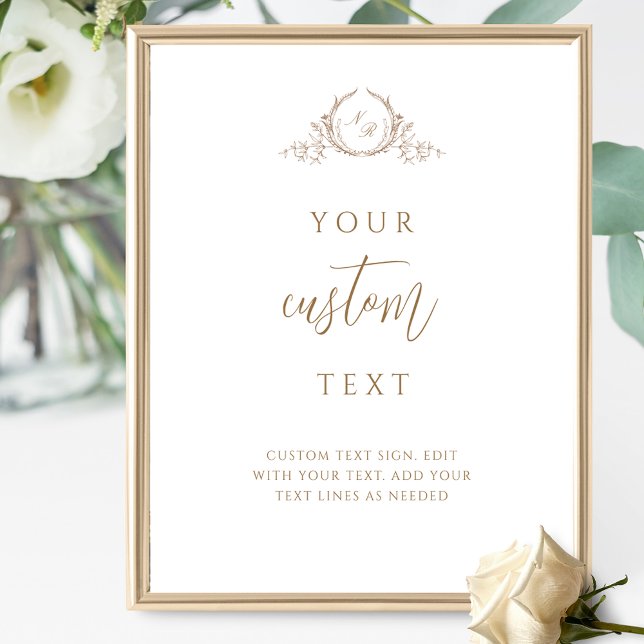 Affiche Panneau Mariage Texte Personnalisé Beige, Monogram (Créateur téléchargé)